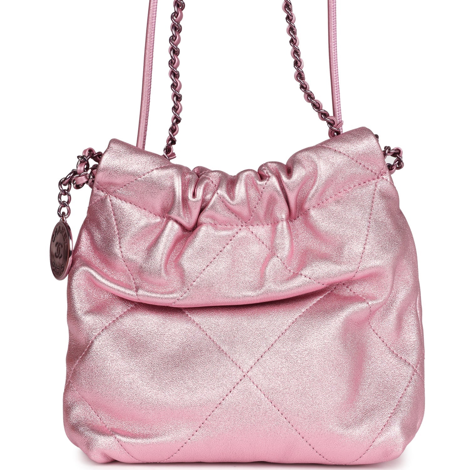 Mini 22 Bag Pink Metallic Lambskin Lacquered Metal Hardware