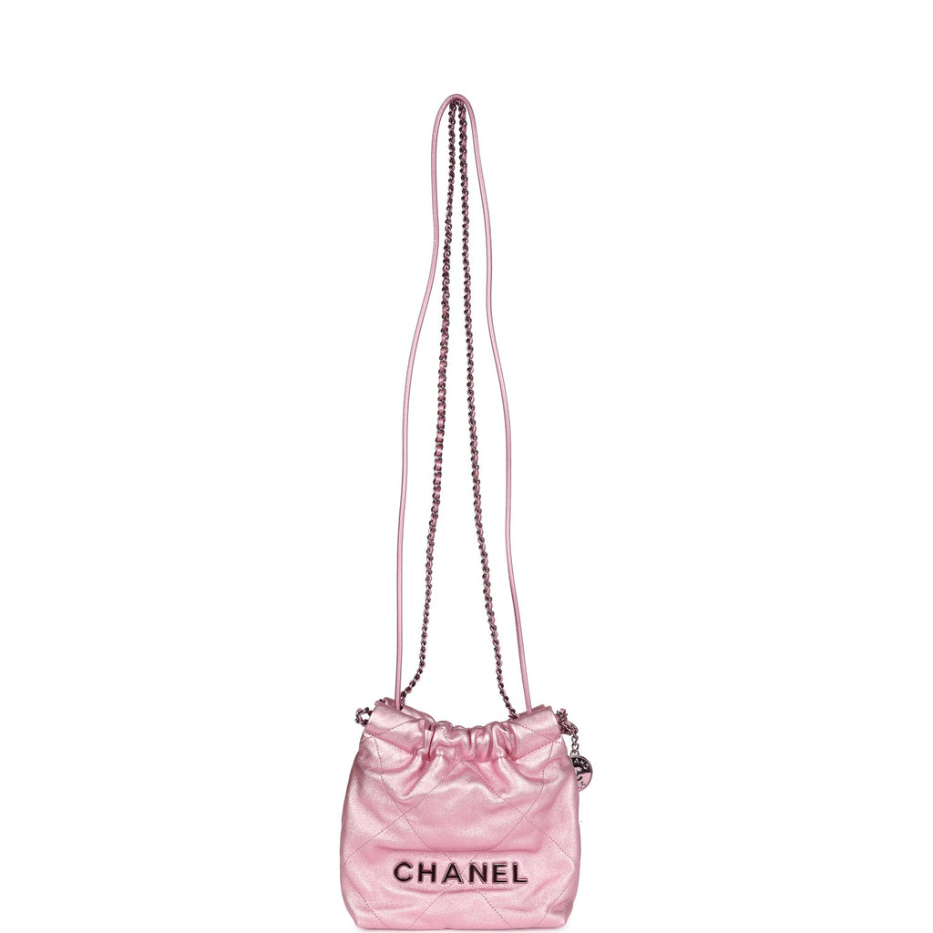 Mini 22 Bag Pink Metallic Lambskin Lacquered Metal Hardware