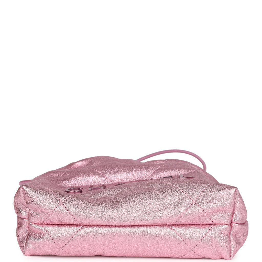 Mini 22 Bag Pink Metallic Lambskin Lacquered Metal Hardware