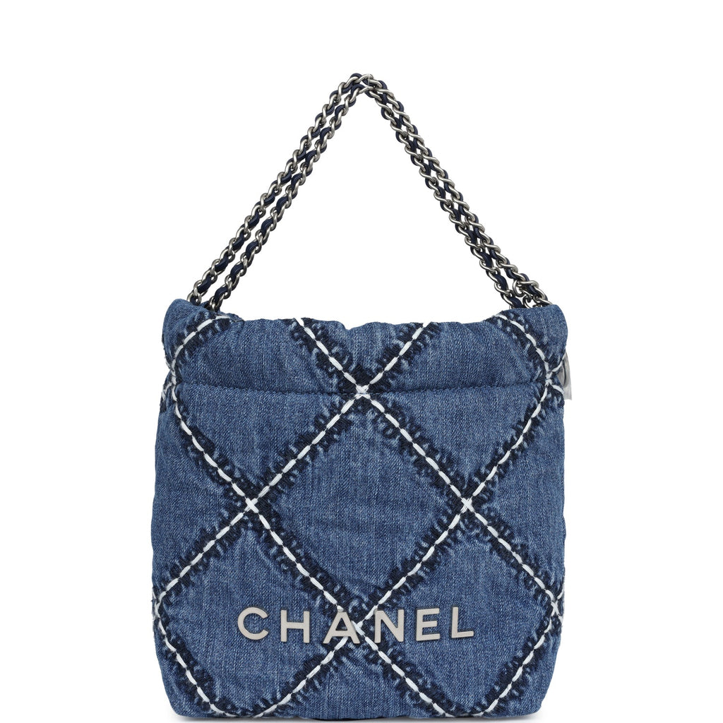 Mini 22 Bag Blue Stitched Denim Silver Hardware