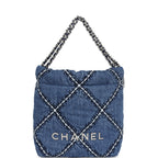 Mini 22 Bag Blue Stitched Denim Silver Hardware