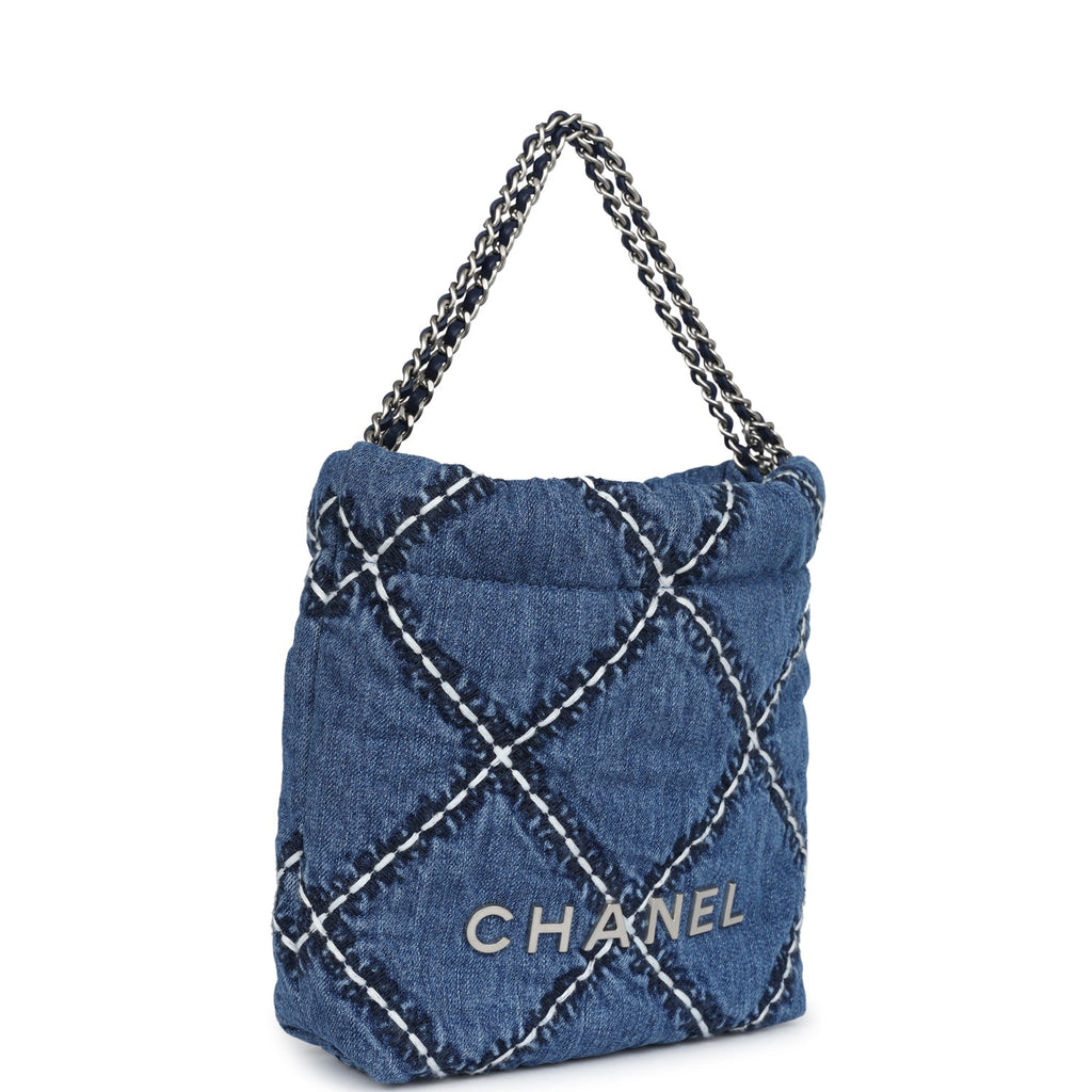 Mini 22 Bag Blue Stitched Denim Silver Hardware
