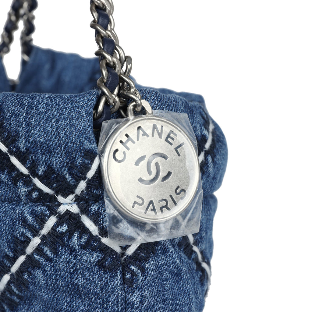Mini 22 Bag Blue Stitched Denim Silver Hardware