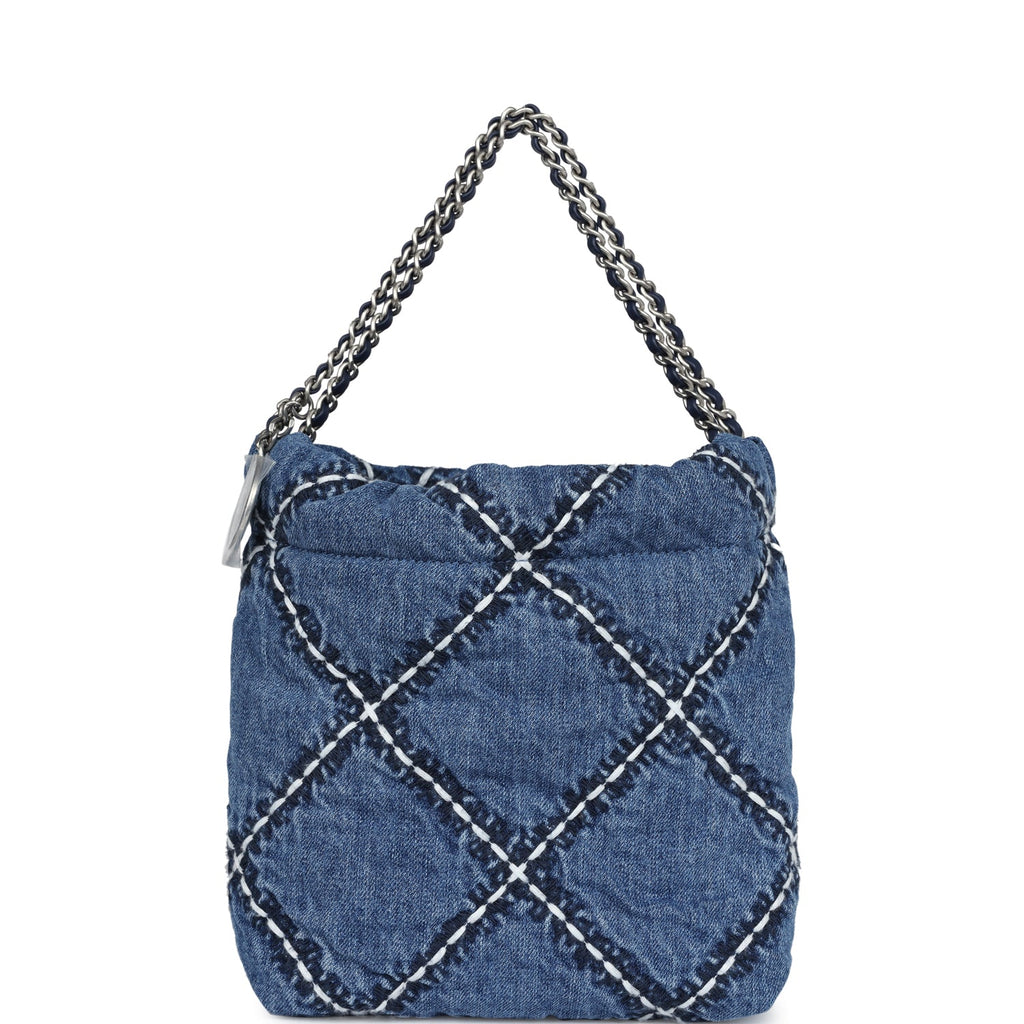 Mini 22 Bag Blue Stitched Denim Silver Hardware