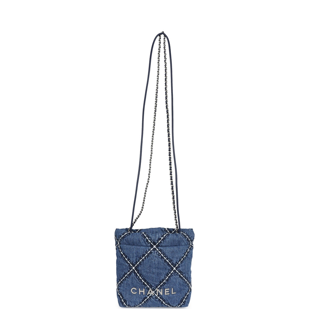 Mini 22 Bag Blue Stitched Denim Silver Hardware