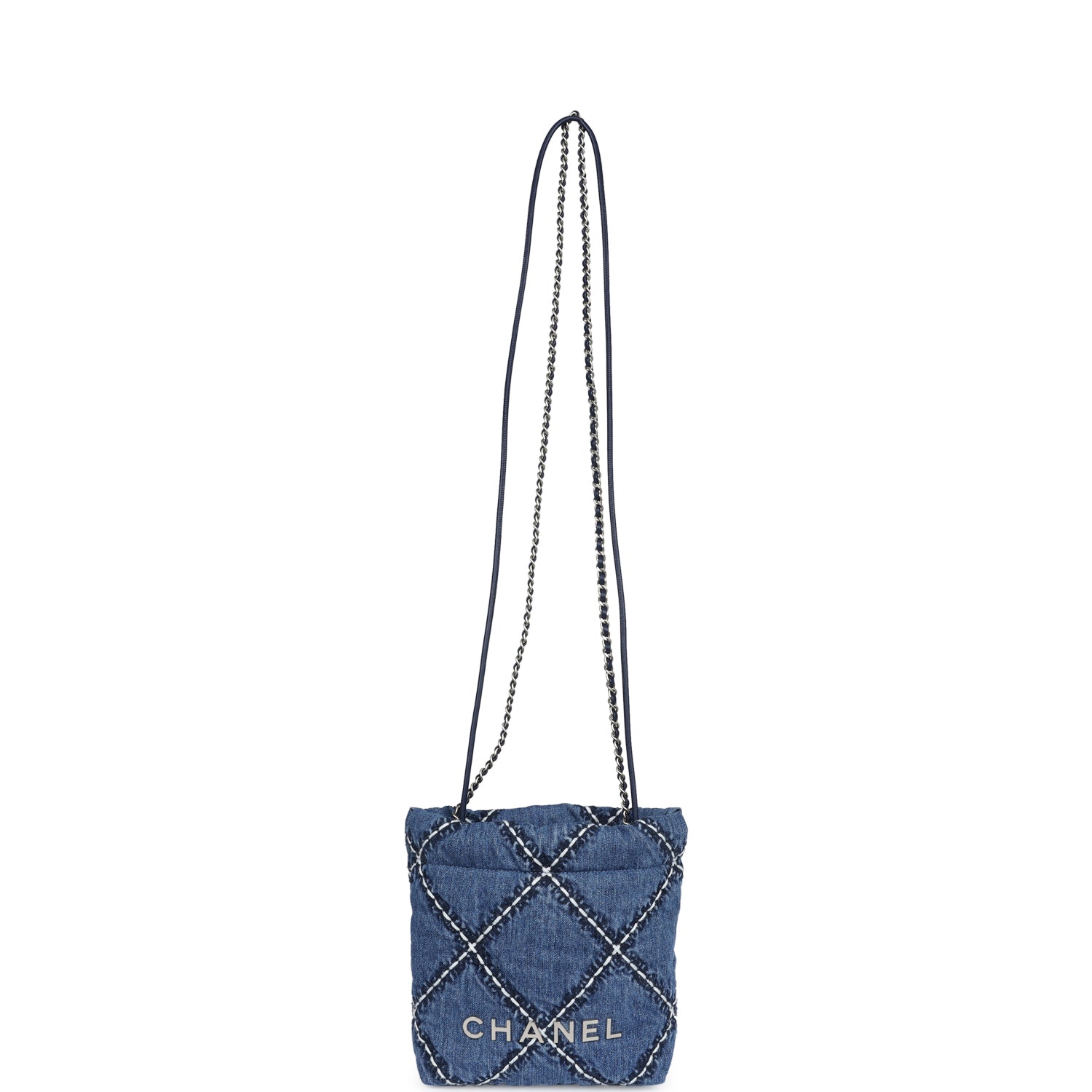 Mini 22 Bag Blue Stitched Denim Silver Hardware