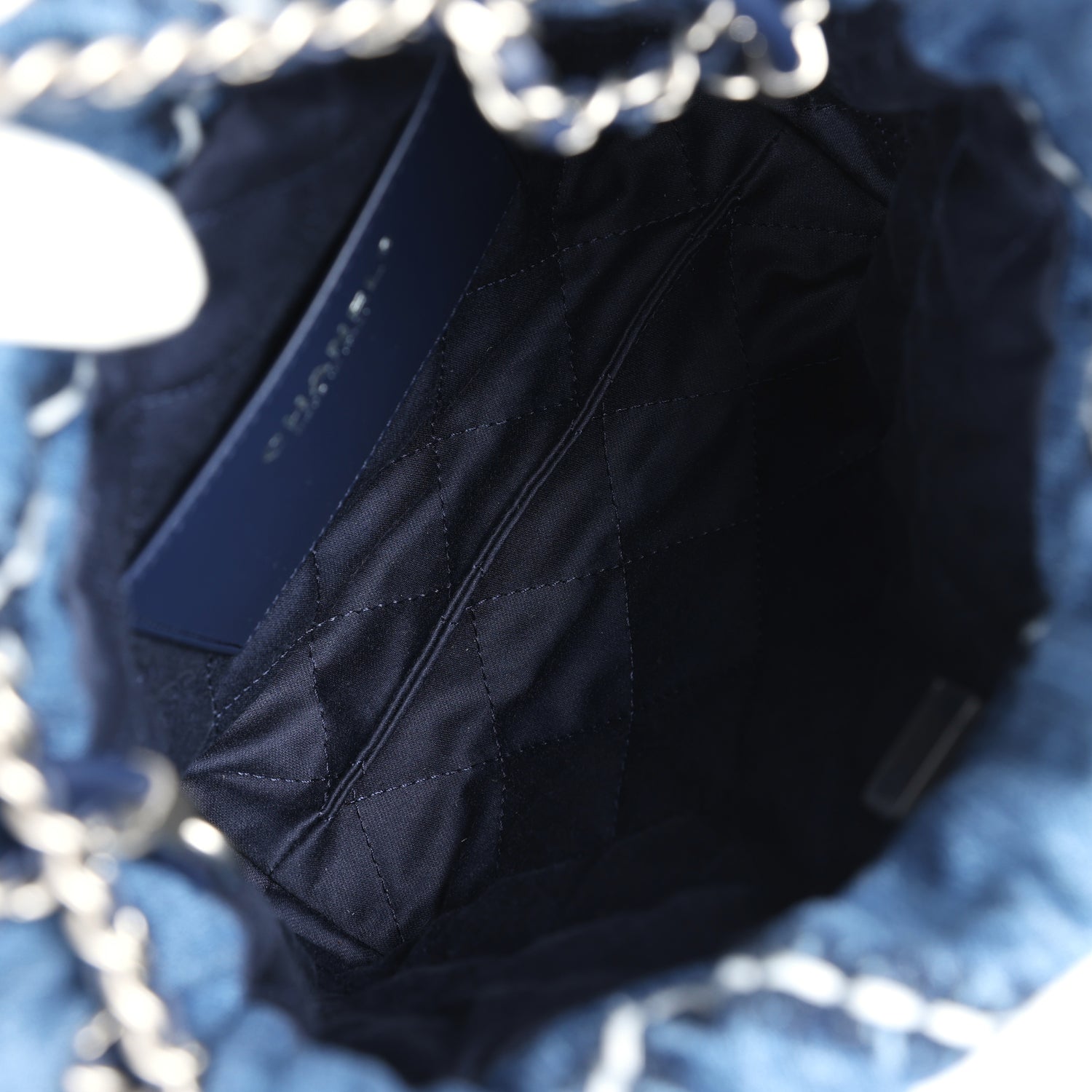 Mini 22 Bag Blue Stitched Denim Silver Hardware
