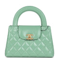 Small Kelly Shopper Light Green Shiny Aged Calfskin Brushed Gold Hardware