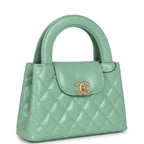 Small Kelly Shopper Light Green Shiny Aged Calfskin Brushed Gold Hardware