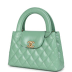 Small Kelly Shopper Light Green Shiny Aged Calfskin Brushed Gold Hardware