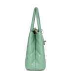 Small Kelly Shopper Light Green Shiny Aged Calfskin Brushed Gold Hardware