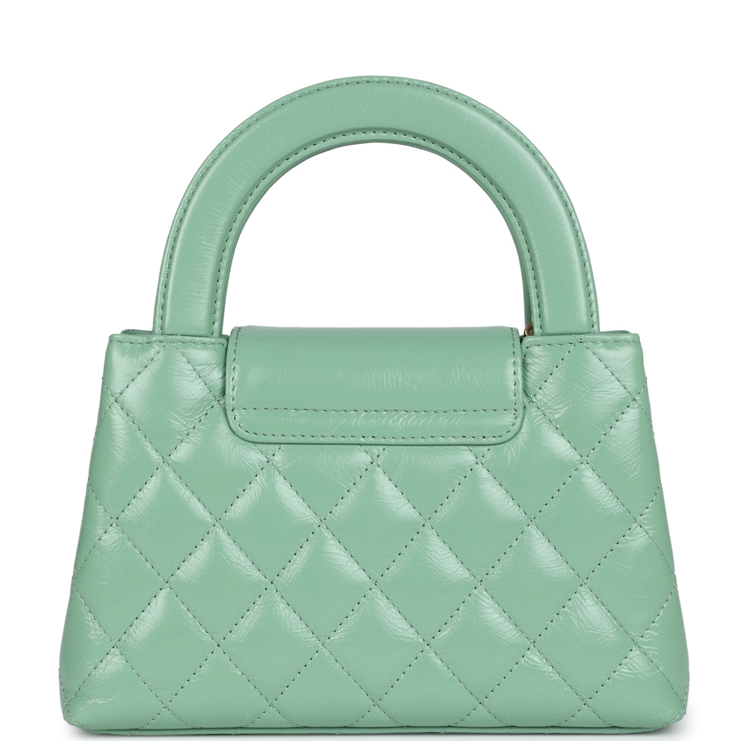 Small Kelly Shopper Light Green Shiny Aged Calfskin Brushed Gold Hardware