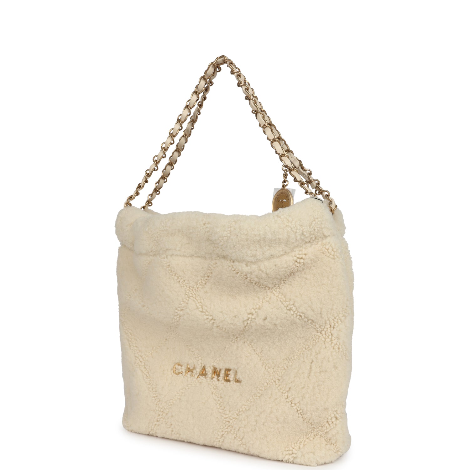 Small 22 Bag Ecru Shearling Brushed Gold Hardware
