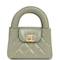 Nano Kelly Shopper Khaki Shiny Aged Calfskin Brushed Gold Hardware