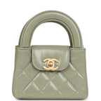 Nano Kelly Shopper Khaki Shiny Aged Calfskin Brushed Gold Hardware