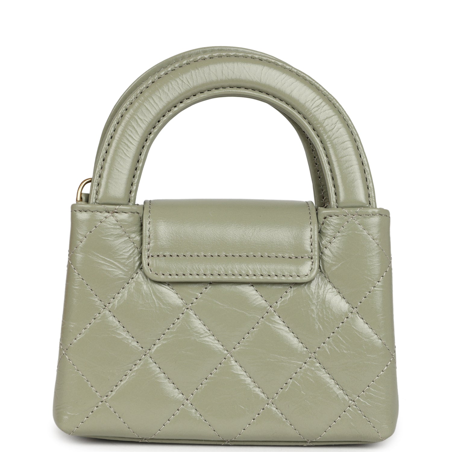 Nano Kelly Shopper Khaki Shiny Aged Calfskin Brushed Gold Hardware