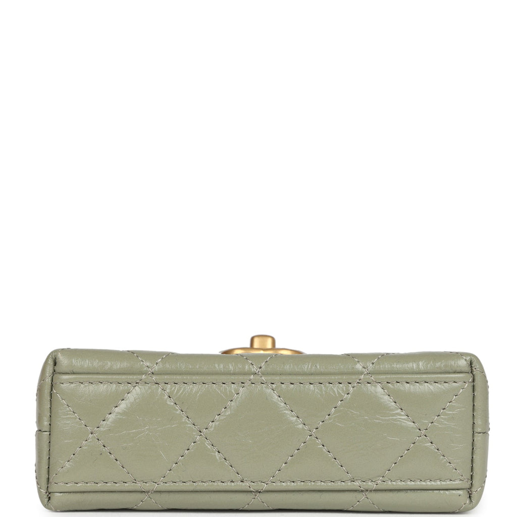 Nano Kelly Shopper Khaki Shiny Aged Calfskin Brushed Gold Hardware