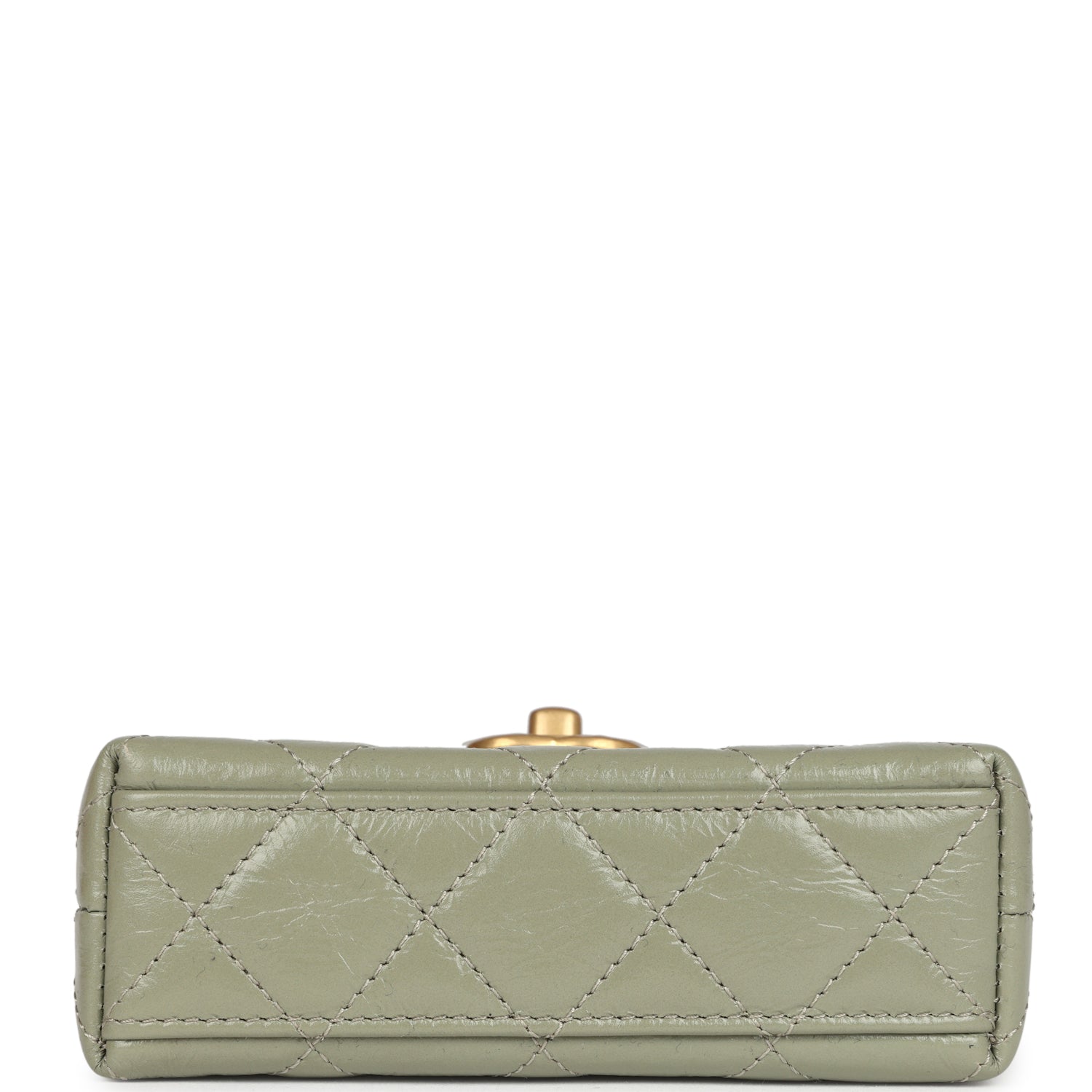 Nano Kelly Shopper Khaki Shiny Aged Calfskin Brushed Gold Hardware