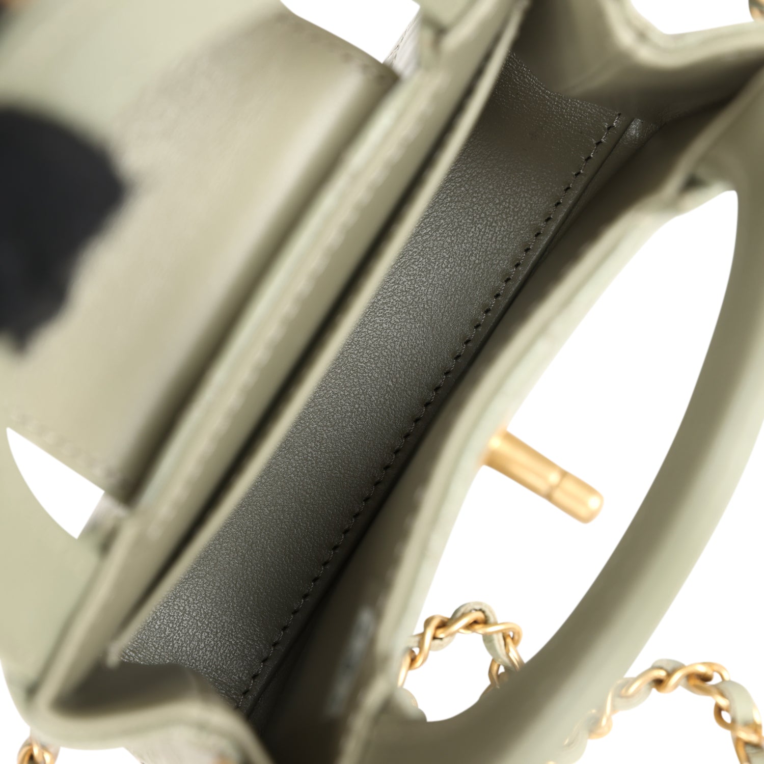 Nano Kelly Shopper Khaki Shiny Aged Calfskin Brushed Gold Hardware