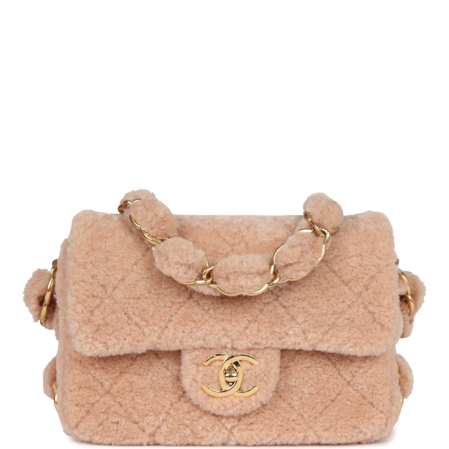 Small CC Flap Bag Light Pink Shearling Brushed Gold Hardware