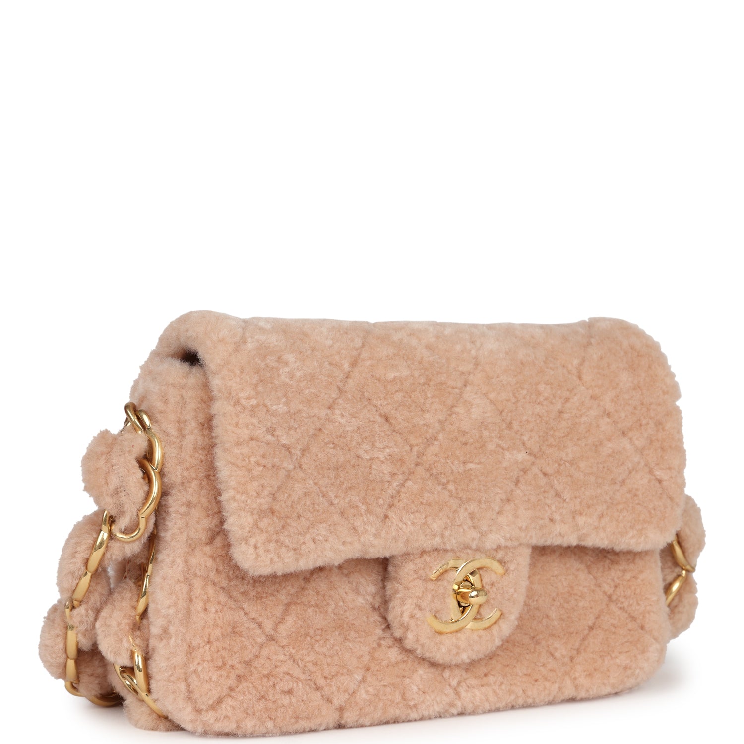 Small CC Flap Bag Light Pink Shearling Brushed Gold Hardware
