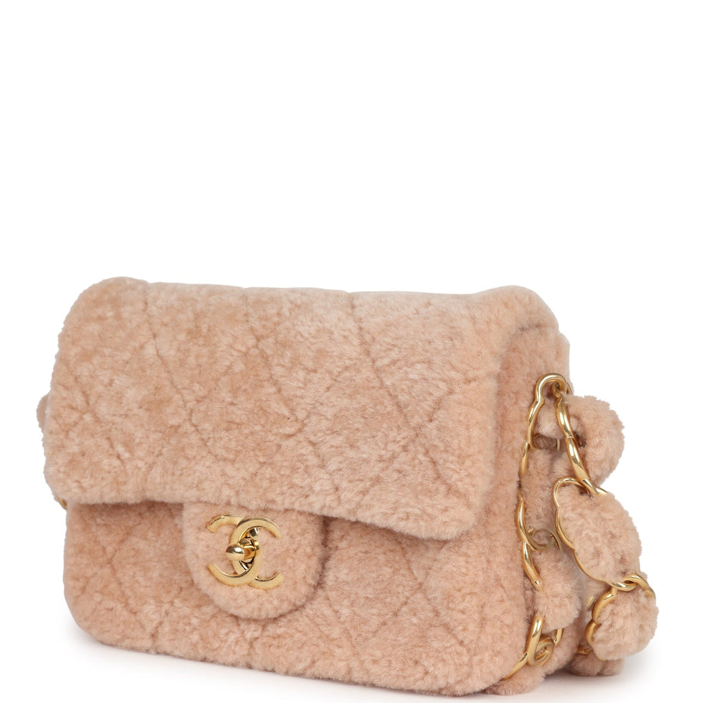 Small CC Flap Bag Light Pink Shearling Brushed Gold Hardware