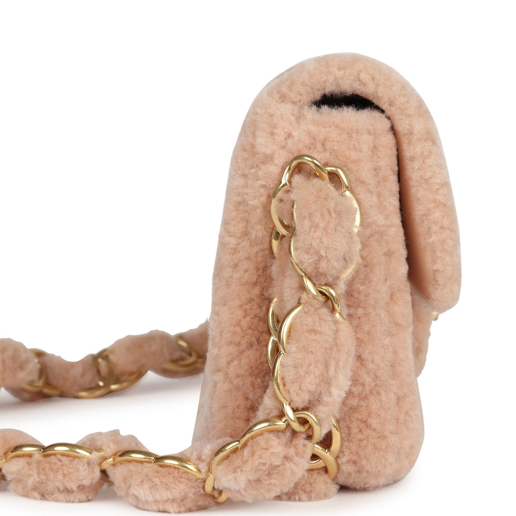 Small CC Flap Bag Light Pink Shearling Brushed Gold Hardware
