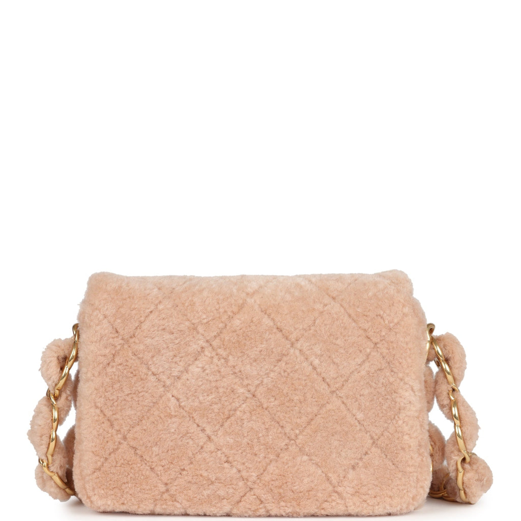 Small CC Flap Bag Light Pink Shearling Brushed Gold Hardware