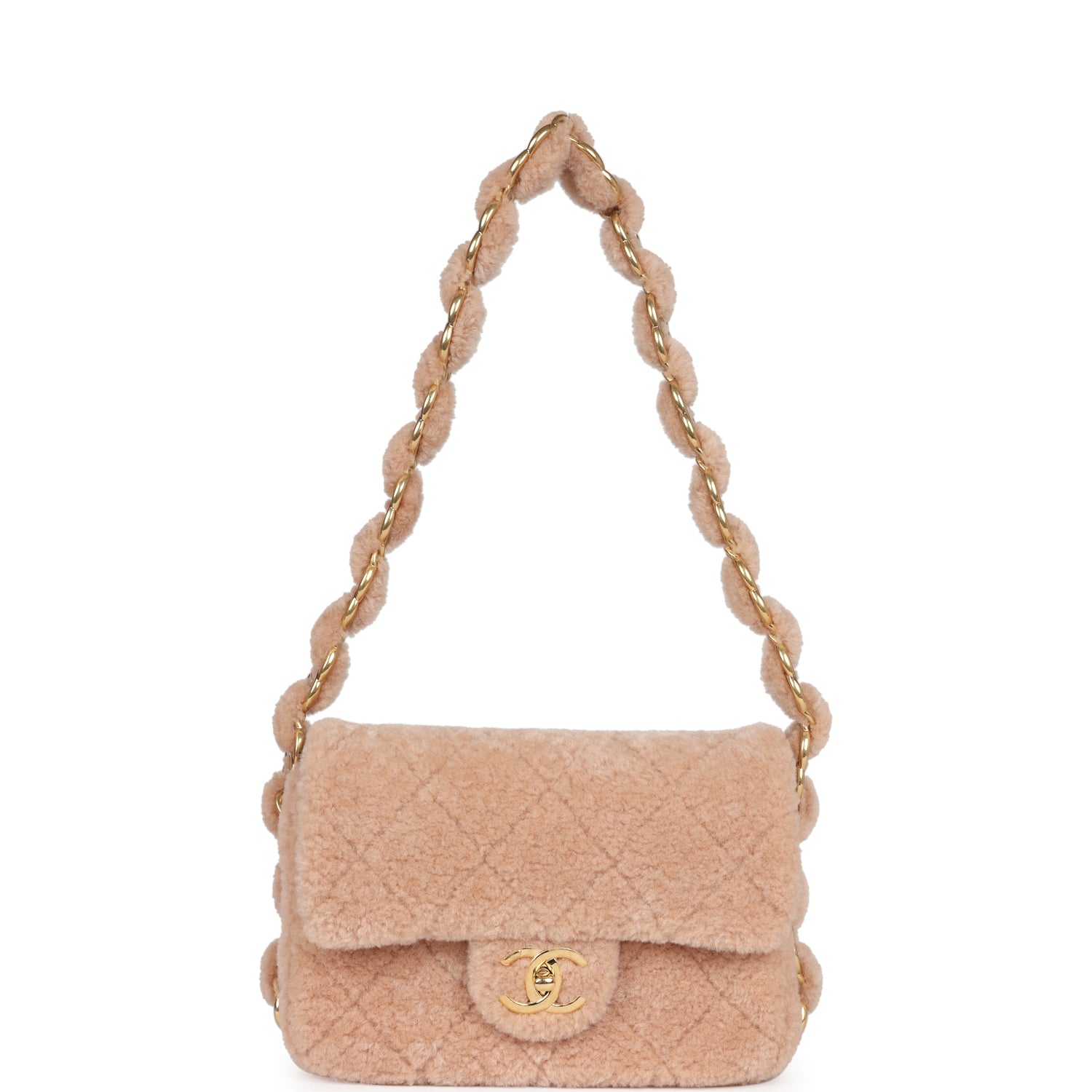 Small CC Flap Bag Light Pink Shearling Brushed Gold Hardware