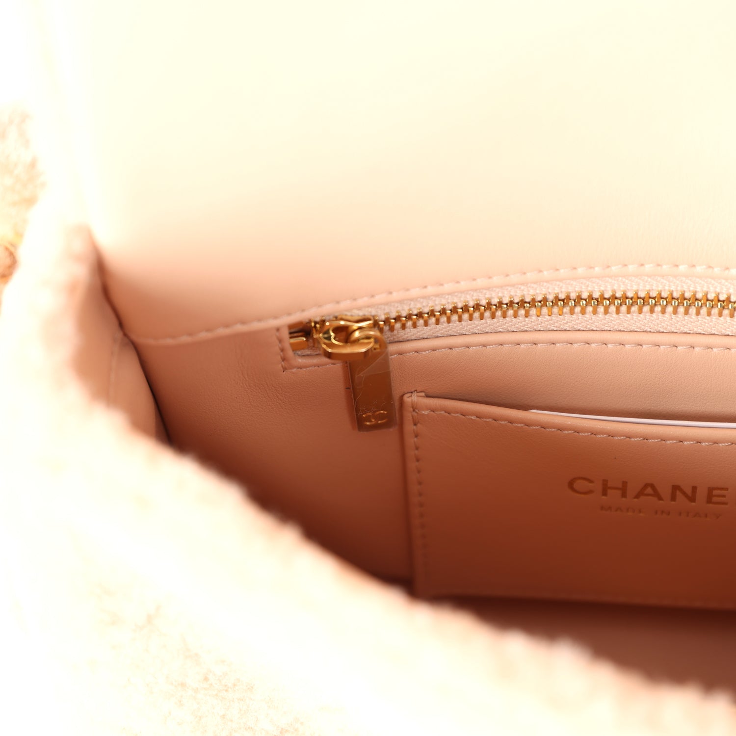 Small CC Flap Bag Light Pink Shearling Brushed Gold Hardware
