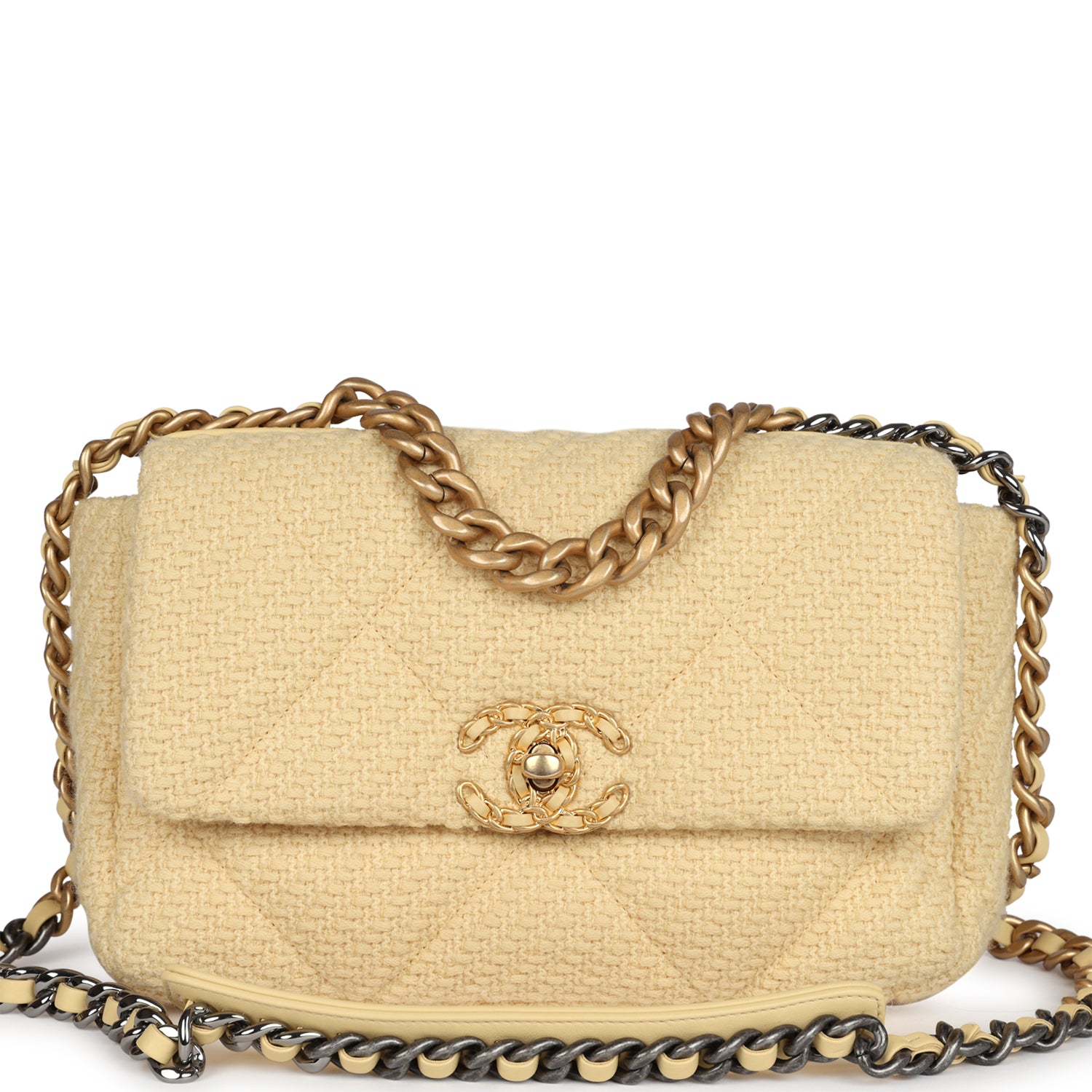 Medium 19 Flap Bag Light Yellow Wool Mixed Metal Hardware