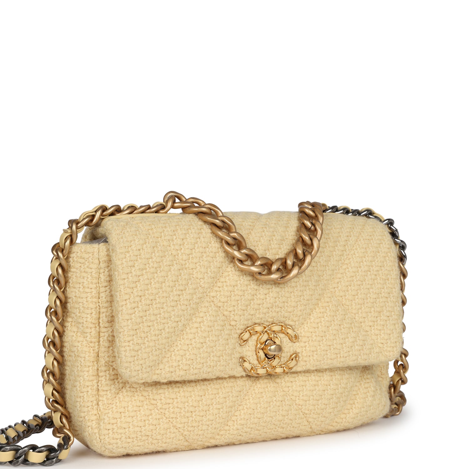 Medium 19 Flap Bag Light Yellow Wool Mixed Metal Hardware