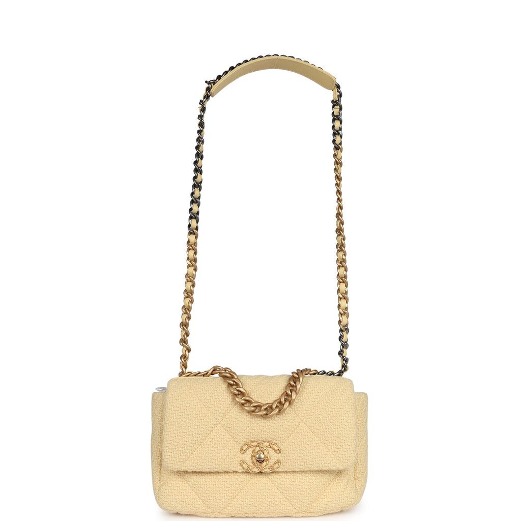 Medium 19 Flap Bag Light Yellow Wool Mixed Metal Hardware