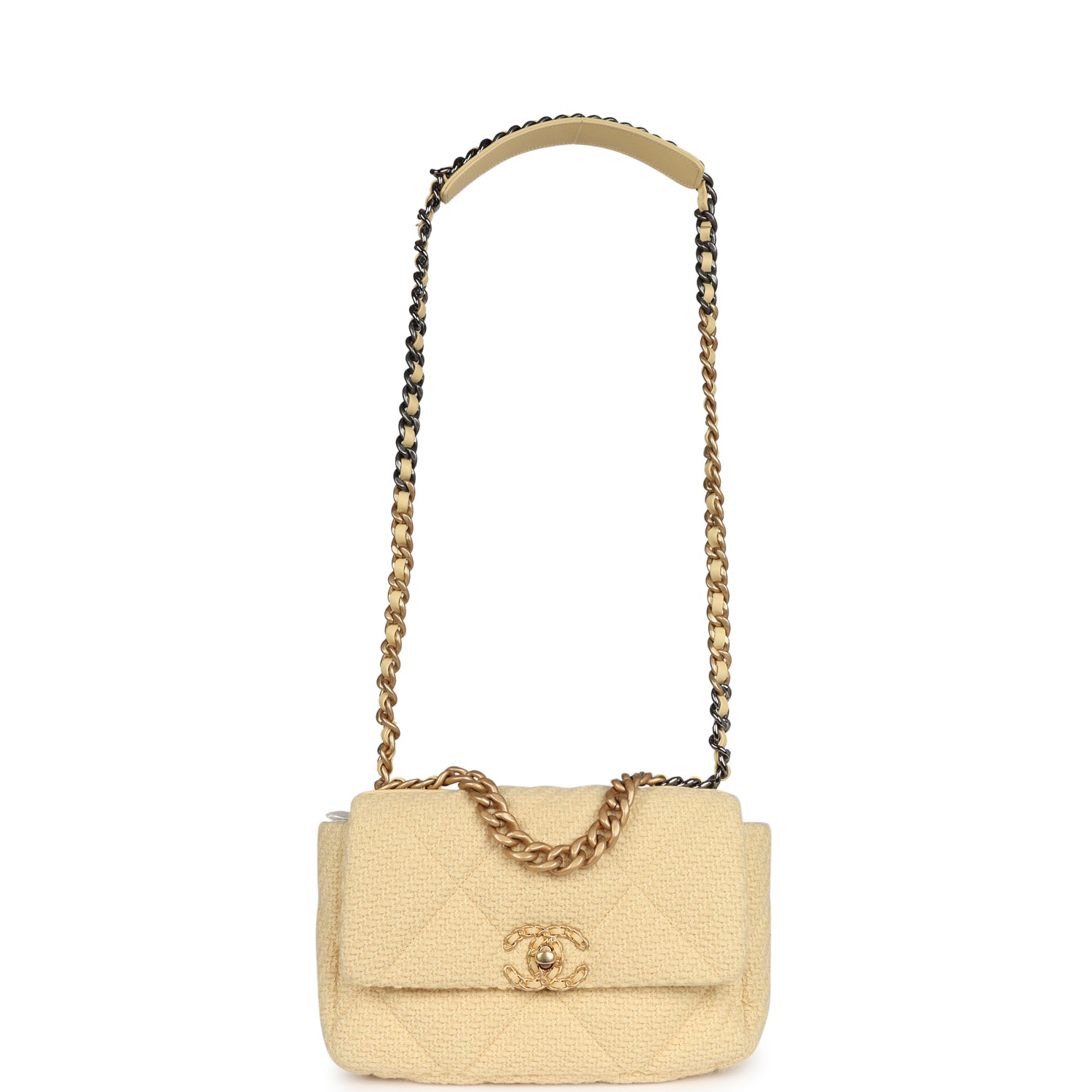 Medium 19 Flap Bag Light Yellow Wool Mixed Metal Hardware