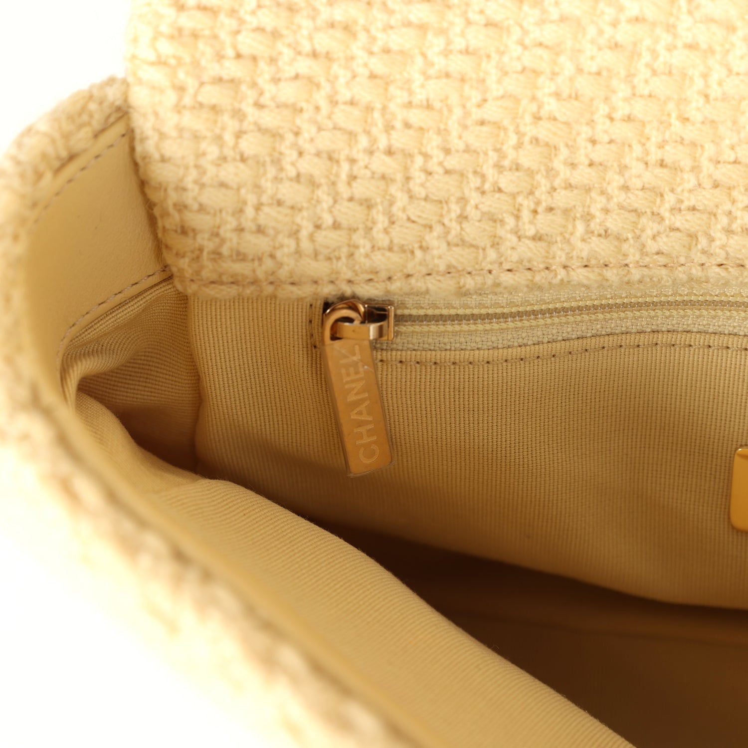 Medium 19 Flap Bag Light Yellow Wool Mixed Metal Hardware