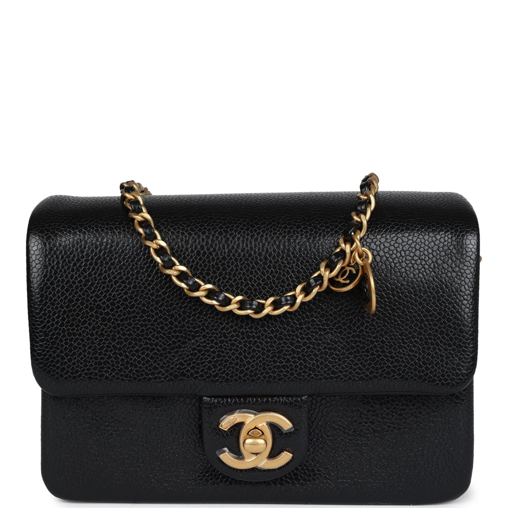 Mini Flap Bag Black Shiny Caviar Brushed Gold Hardware