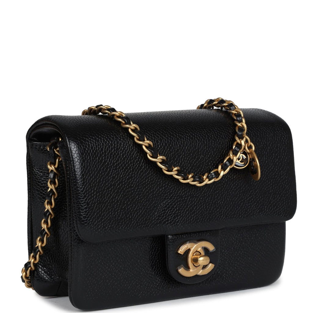 Mini Flap Bag Black Shiny Caviar Brushed Gold Hardware
