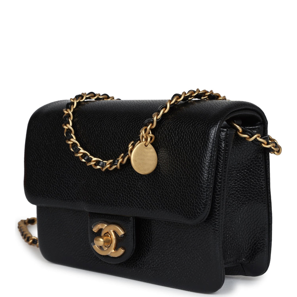 Mini Flap Bag Black Shiny Caviar Brushed Gold Hardware