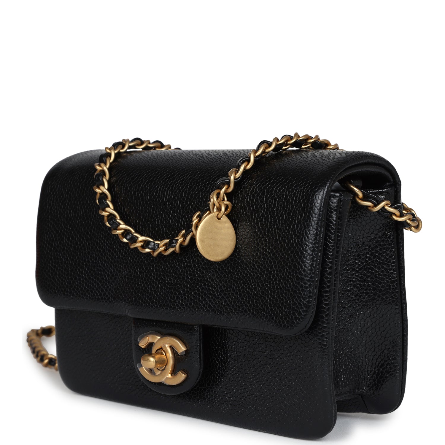 Mini Flap Bag Black Shiny Caviar Brushed Gold Hardware