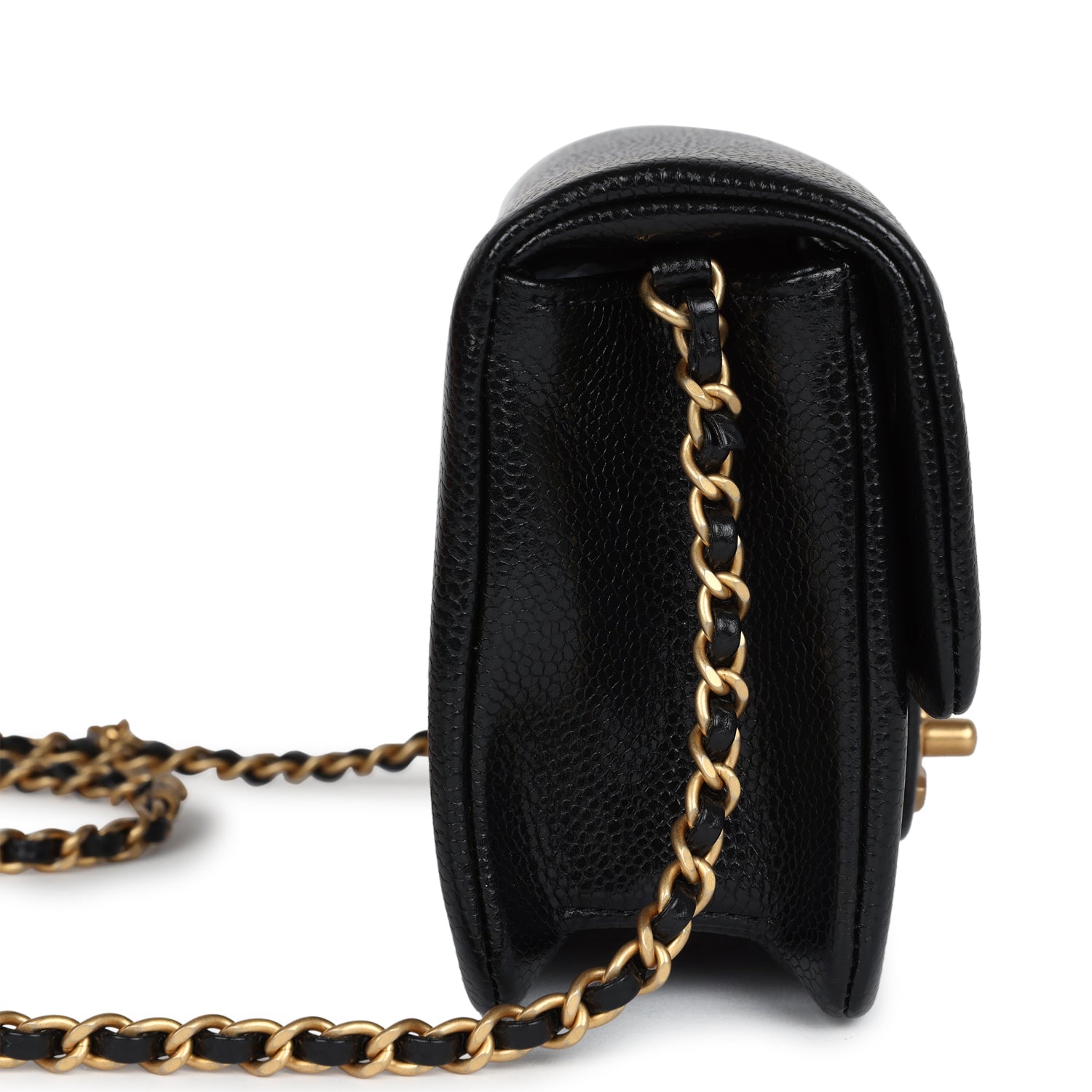 Mini Flap Bag Black Shiny Caviar Brushed Gold Hardware