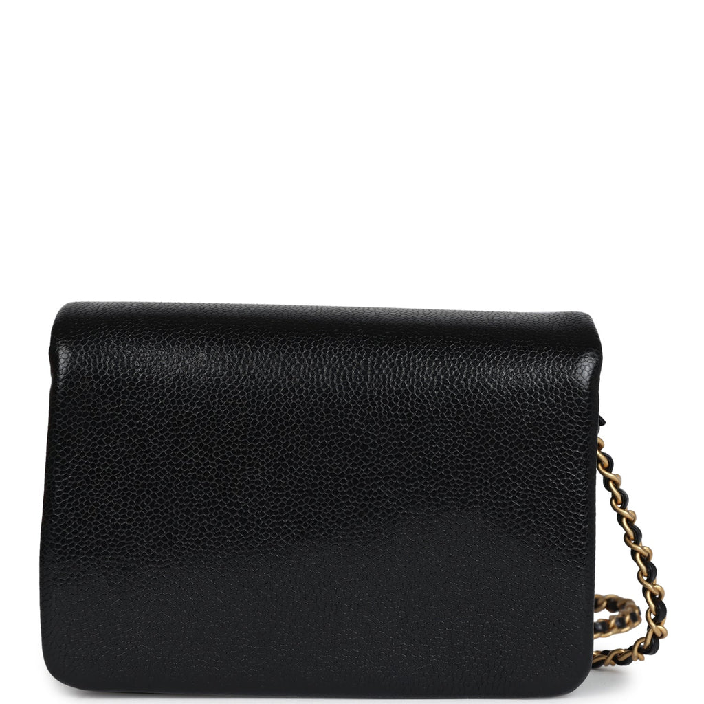 Mini Flap Bag Black Shiny Caviar Brushed Gold Hardware