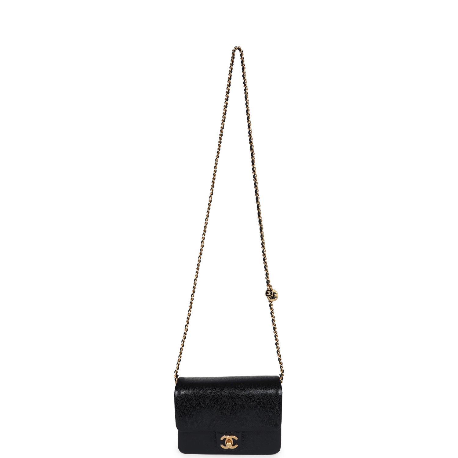 Mini Flap Bag Black Shiny Caviar Brushed Gold Hardware
