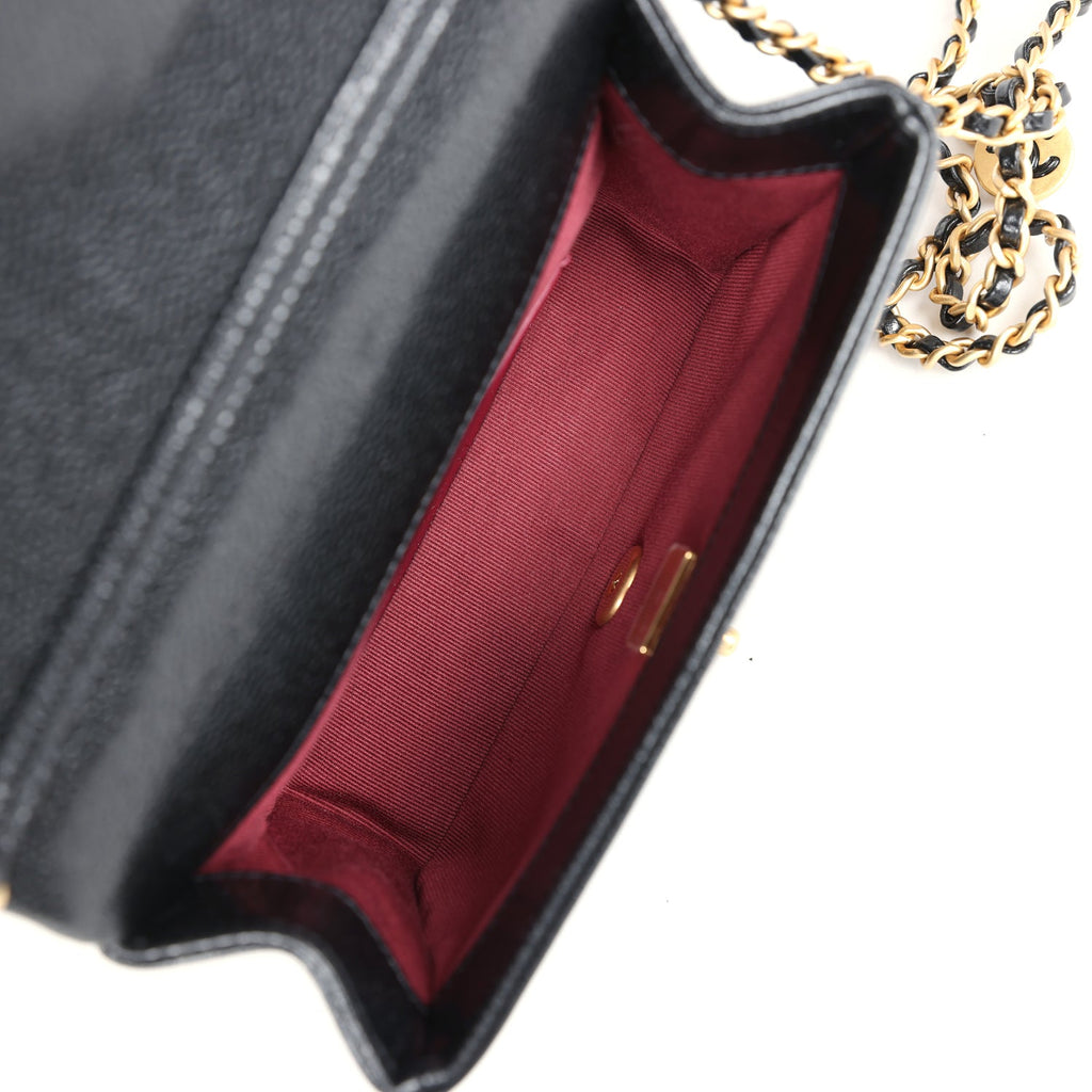 Mini Flap Bag Black Shiny Caviar Brushed Gold Hardware