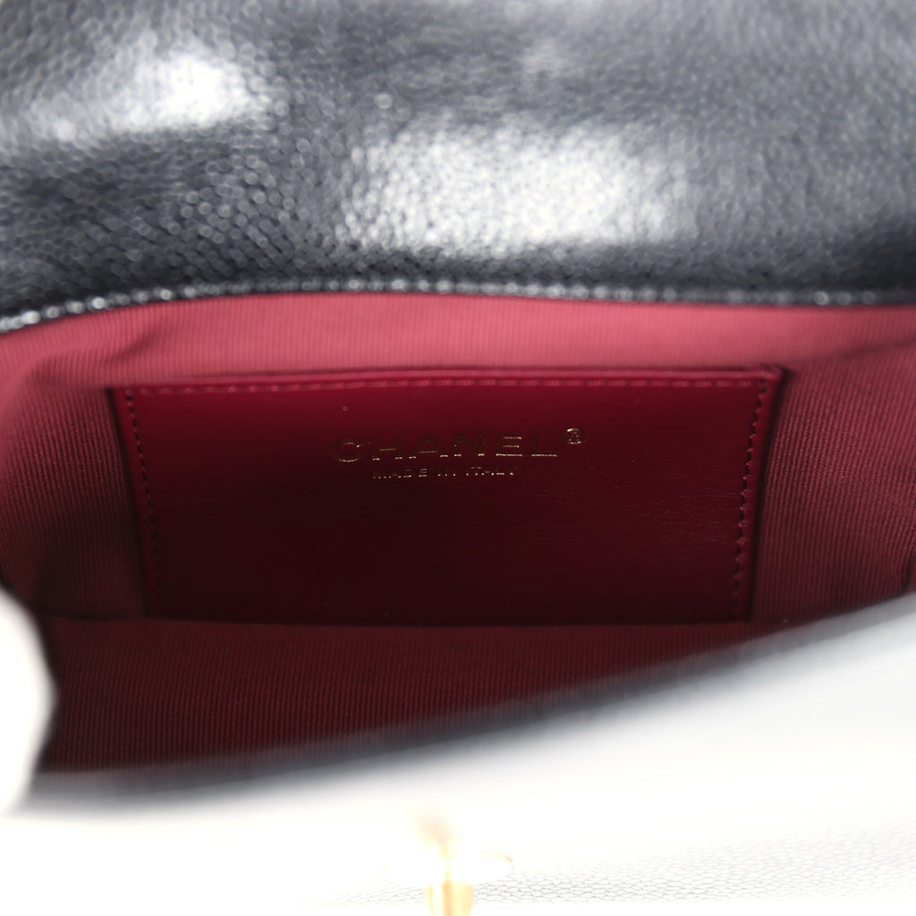 Mini Flap Bag Black Shiny Caviar Brushed Gold Hardware