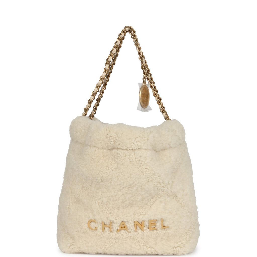 Mini 22 Bag Ecru Shearling Gold Hardware