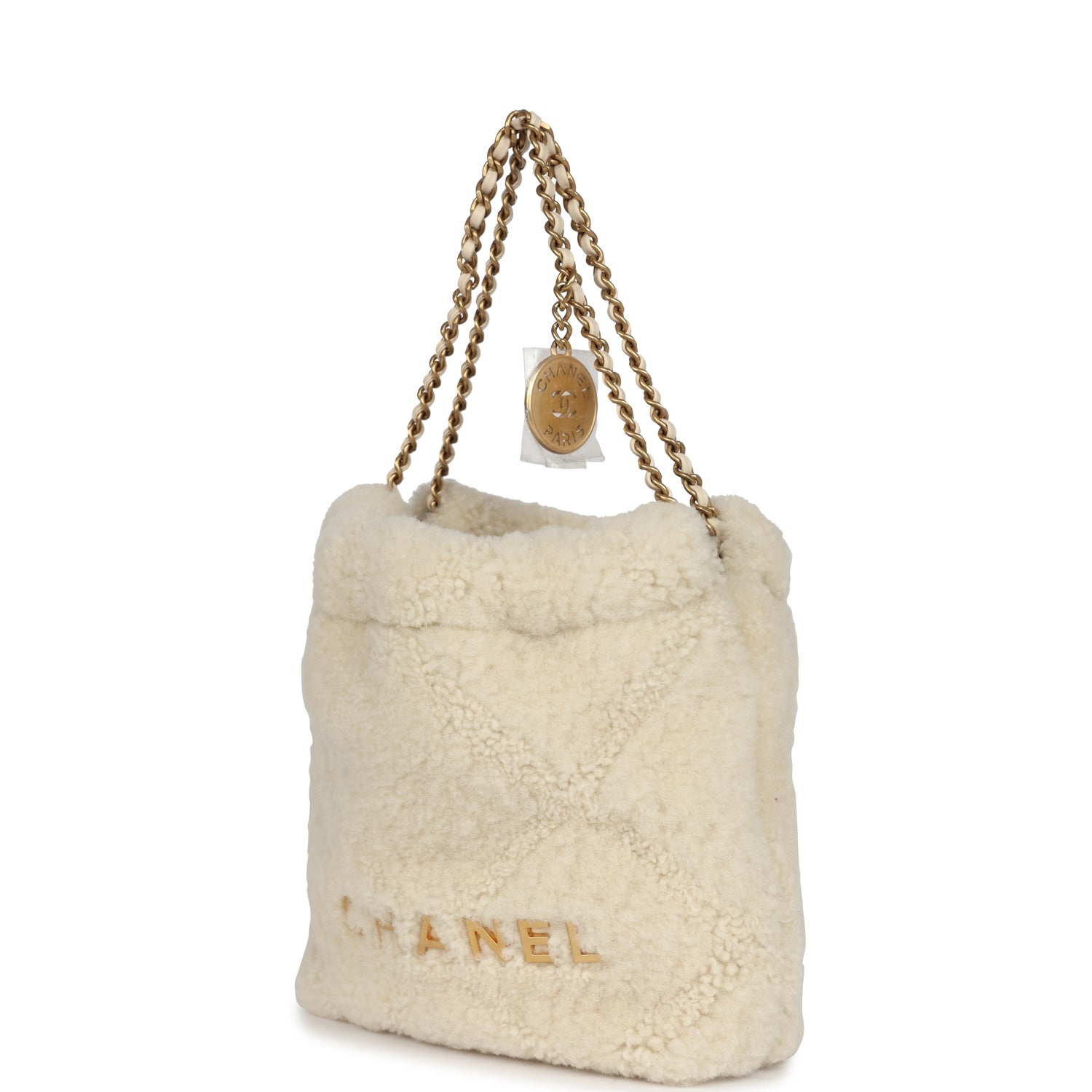 Mini 22 Bag Ecru Shearling Gold Hardware