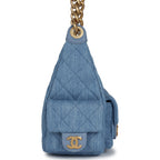 Large Cargo Hobo Bag Light Blue Washed Denim Brushed Gold Hardware