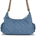 Large Cargo Hobo Bag Light Blue Washed Denim Brushed Gold Hardware