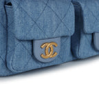 Large Cargo Hobo Bag Light Blue Washed Denim Brushed Gold Hardware