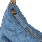 Large Cargo Hobo Bag Light Blue Washed Denim Brushed Gold Hardware